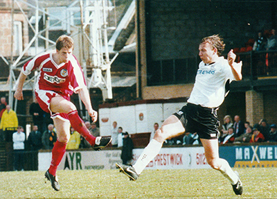 Ricky Gillies fires a shot in against Ayr